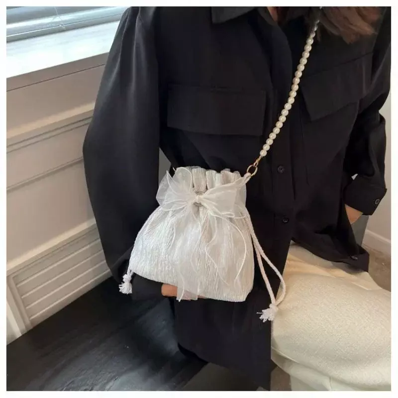 Bolsa de renda para mulheres, bolsa tiracolo, bolsa pérola com pérolas, bolsa feminina de ombro, bolsa que combina com tudo, moda simples, doce