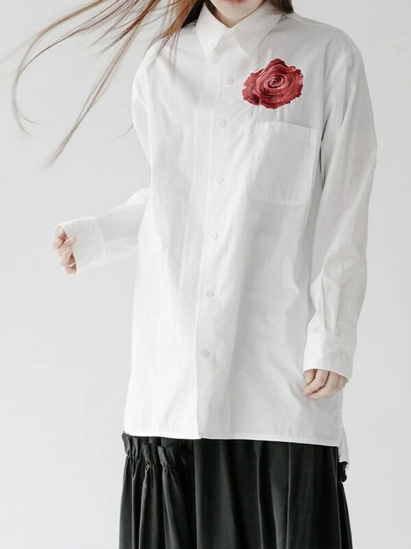 Рубашка с цветочной вышивкой Yohji Yamamoto, свободная и большая, можно носить как для мужчин, так и для женщин, Модная и удобная