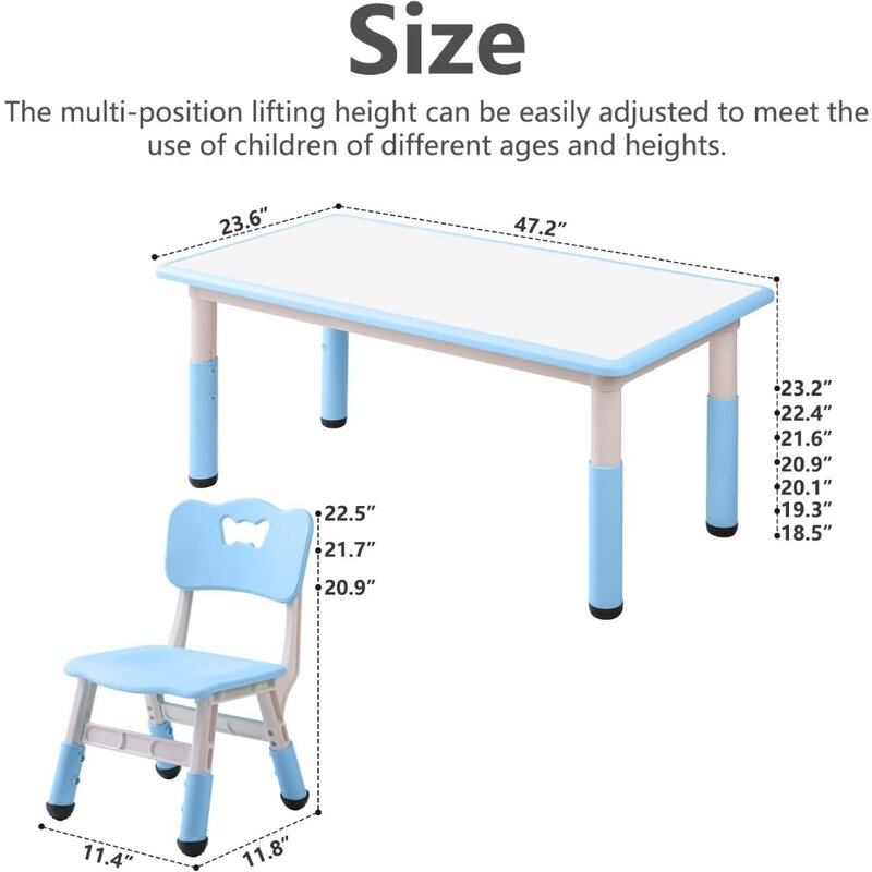 Children's Table and Chair Set Suitable for Boys and Girls Age 2-12 Height Adjustable Table top Can be Painted with