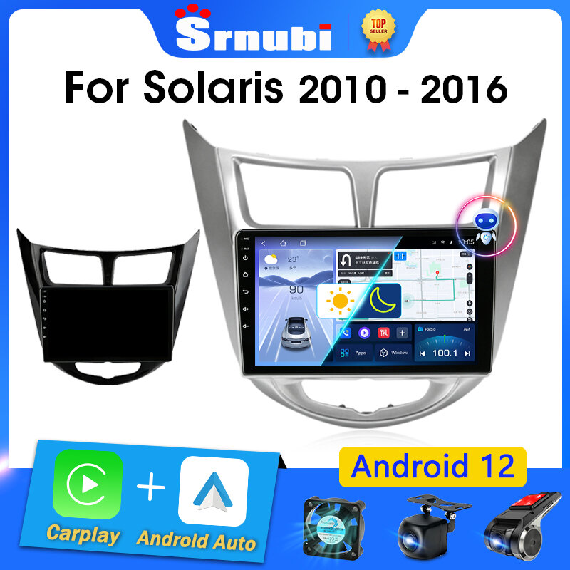 Srnubi-Autoradio Android 12, Carplay, Lecteur de Limitation, 2 Din, GPS, 4G, DVD, Unité Principale, Hyundai Soladditif, Verna, Accent 1, 2010 - 2016