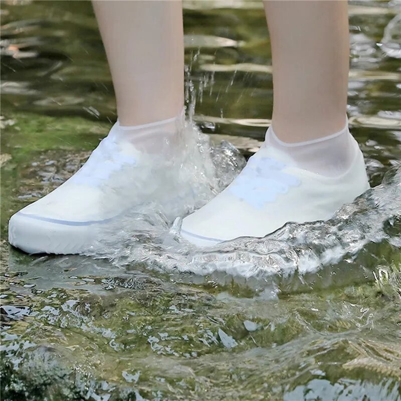 2ชิ้นรองเท้ากันน้ำซิลิโคนใช้ซ้ำได้กันลื่นรองเท้าบูทหน้าฝนยางอุปกรณ์เสริมรองเท้าสำหรับกลางแจ้งฝนตก