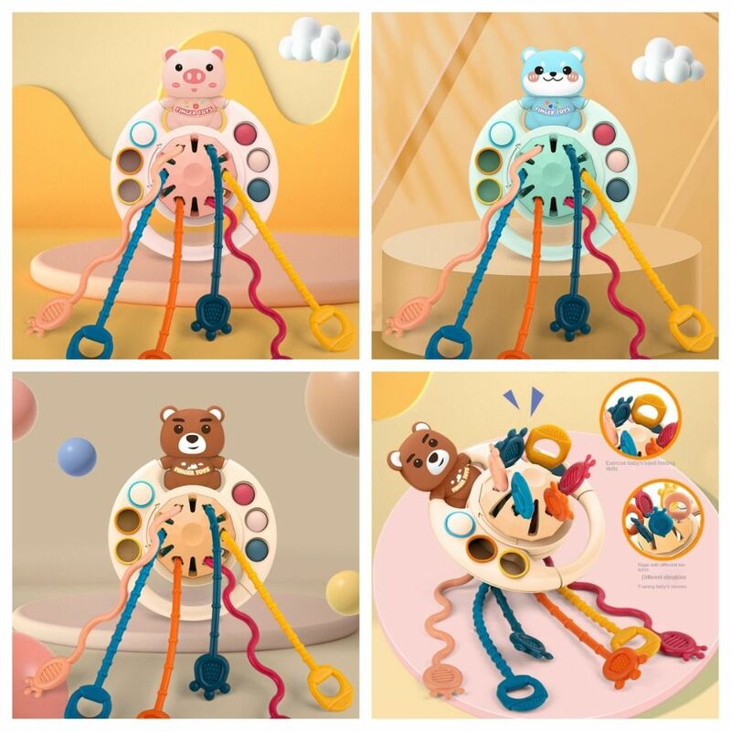 Jouets mentaires oriels à cordes en silicone Montessori, 3 en 1, développement de la dentition, jouet d'apprentissage de la préhension des doigts