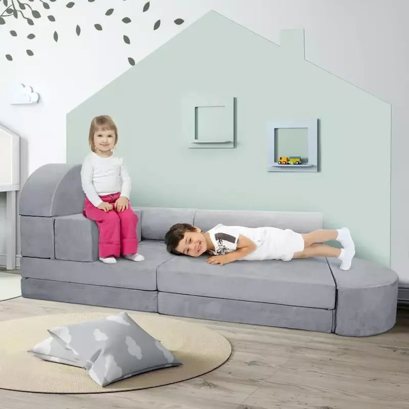 Kids Premium Toddler Couch, Sofá Fort, Modular para Adolescentes, Quarto, Sala de jogos, Sala de brinquedos, 10Pcs