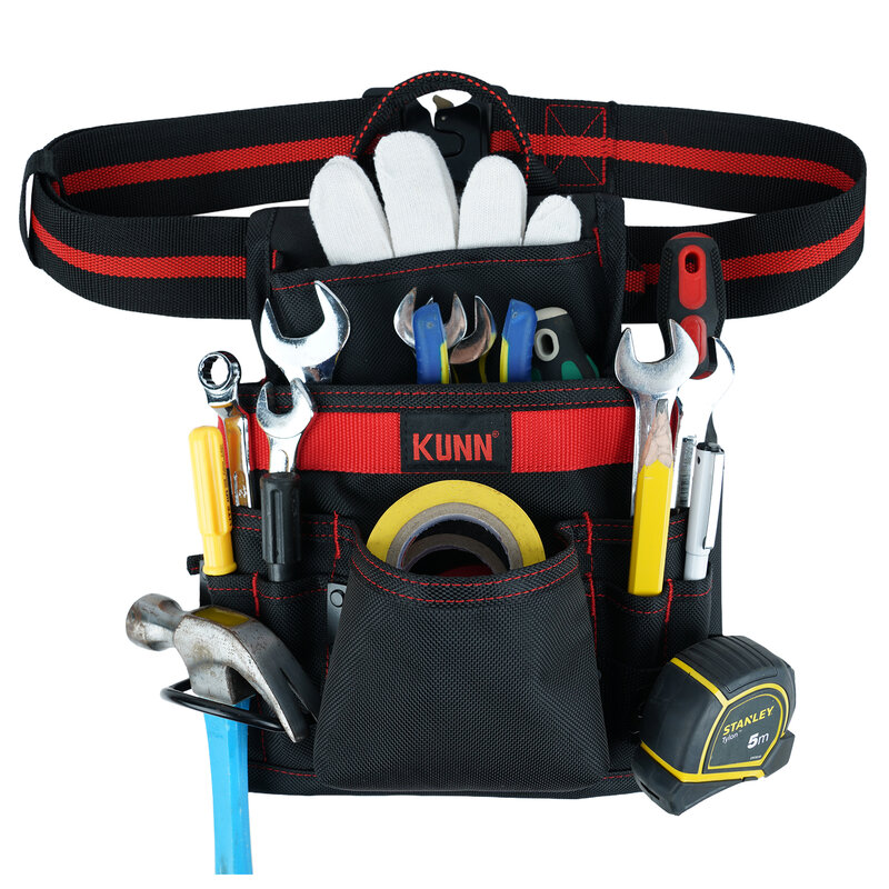 KUNN 유틸리티 도구 벨트 파우치, 단일 네일 파우치 및 도구 가방, 10 포켓, 헤비 듀티 건설 도구 홀더, 조정 가능한 빠른 rele