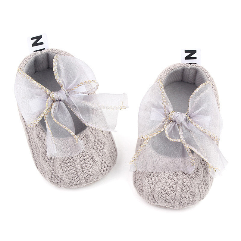 VISgogo Newborn Baby Girls Princess Flats with Bowknot Soft Sole Non-Slip Knit Sweet Crib Shoes Girls Cute Shoes