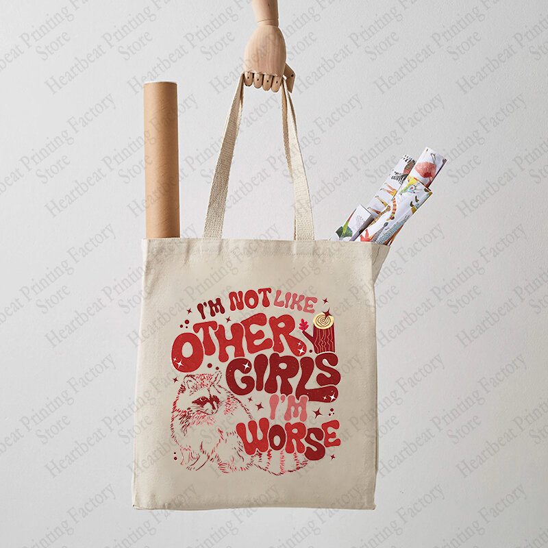 Possum Meme Funny Im Not Like Other Girls Im Worse Pattern Tote Bag Canvas Shoulder Bags for Travel Women Reusable Shopping Bag