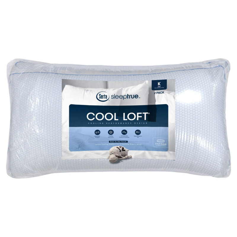Serta Sleep True Cool Loft Knit Medium Firm Pillow, King, White, 2 Pack, Polyester Blend