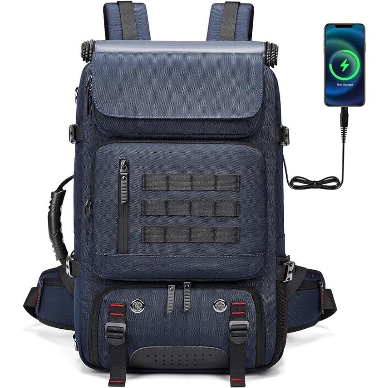 Sac à dos pour ordinateur portable avec compartiment à chaussures et port de charge USB, sac à dos de trekking approuvé par les compagnies aériennes 50L, sac de randonnée et de camping, 17 pouces
