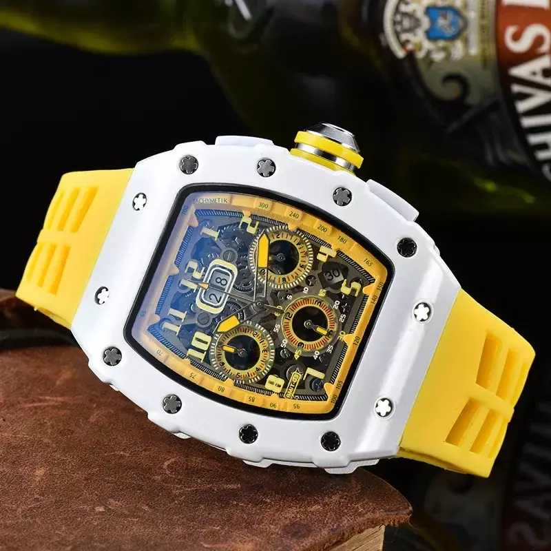 Relógio masculino quartzo de cerâmica branca, esportes automáticos, 6 agulhas, segundos de corrida, multifuncional, moda, marca de topo, luxo, 2024