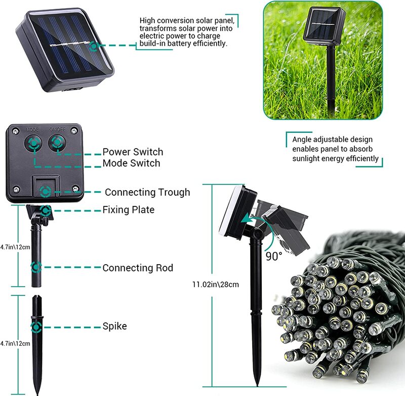 防水ガーデンライトチェーン,ソーラーパワー9m USB,8モード,ランタン,IP65,DIYホームデコレーション,フェンス用