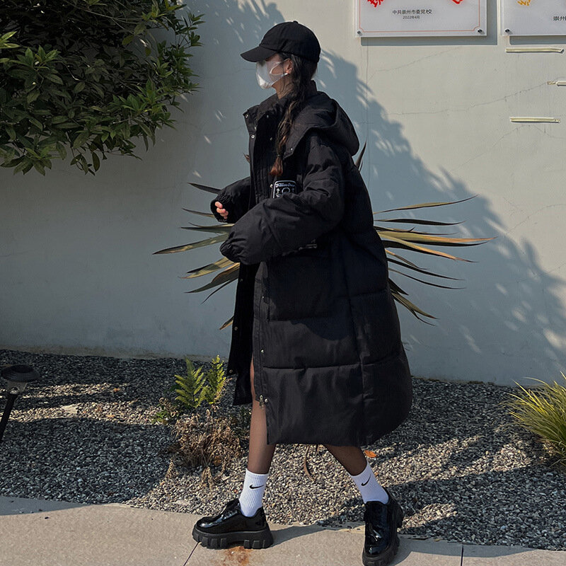 Casaco de comprimento médio feminino, casaco de algodão, solto, casual, versátil, simples, quente, moda coreana, inverno, 2023