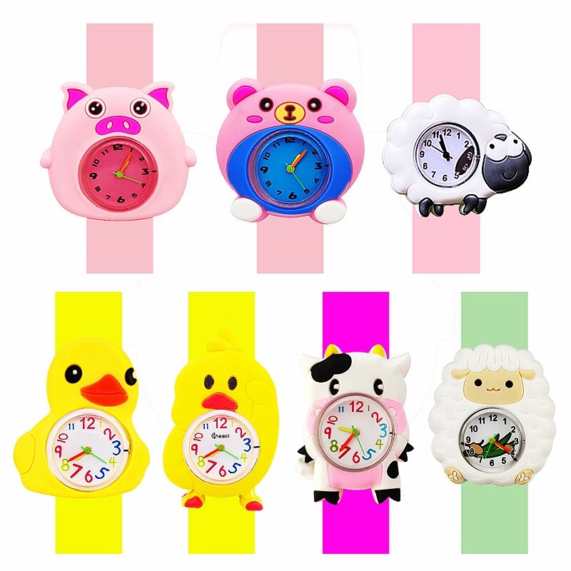 Reloj de dibujos animados para niños y niñas, pulsera con diseño de pato amarillo, pollo, vacas, ovejas y cerdos