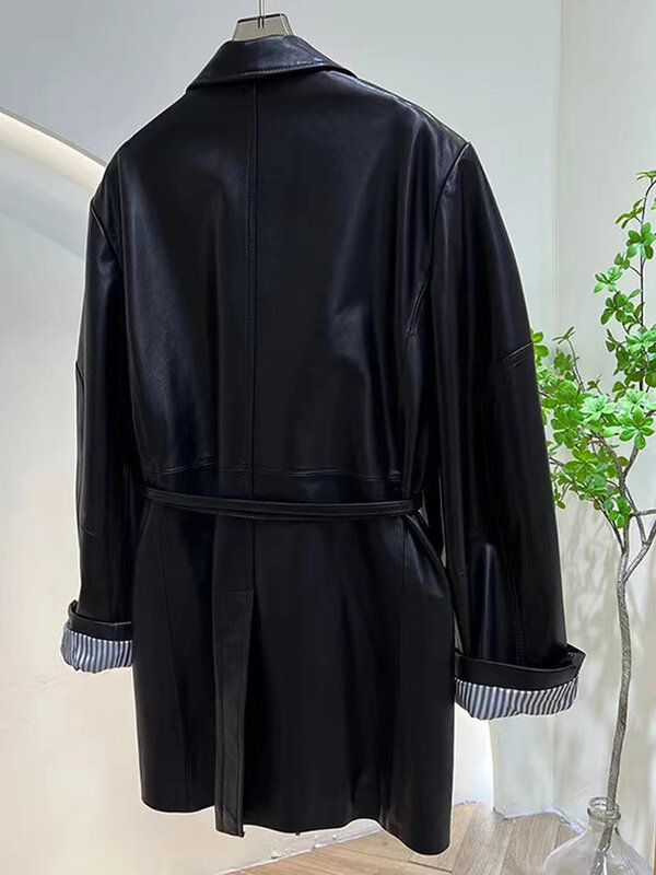 Leather European Windbreaker For Women 2024 New Plant Tanned Sheepskin Jacket Female Army Greey Suit Coat Streetwear Blazer