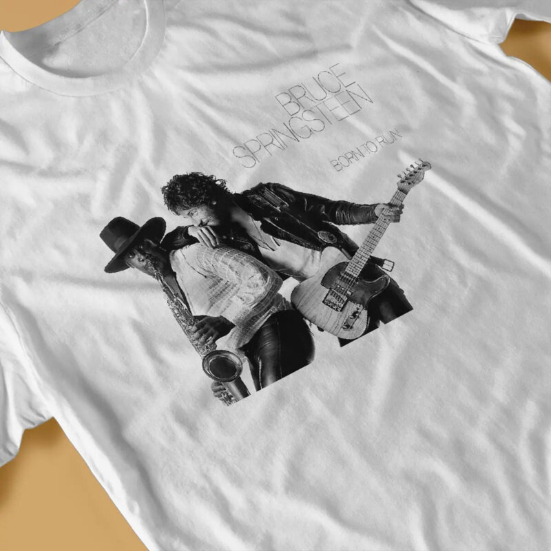 Homem Bruce The E Street Band T-Shirt, Born to Run, Gola redonda, Camiseta básica, Roupa distintiva, Primavera, Mais novo
