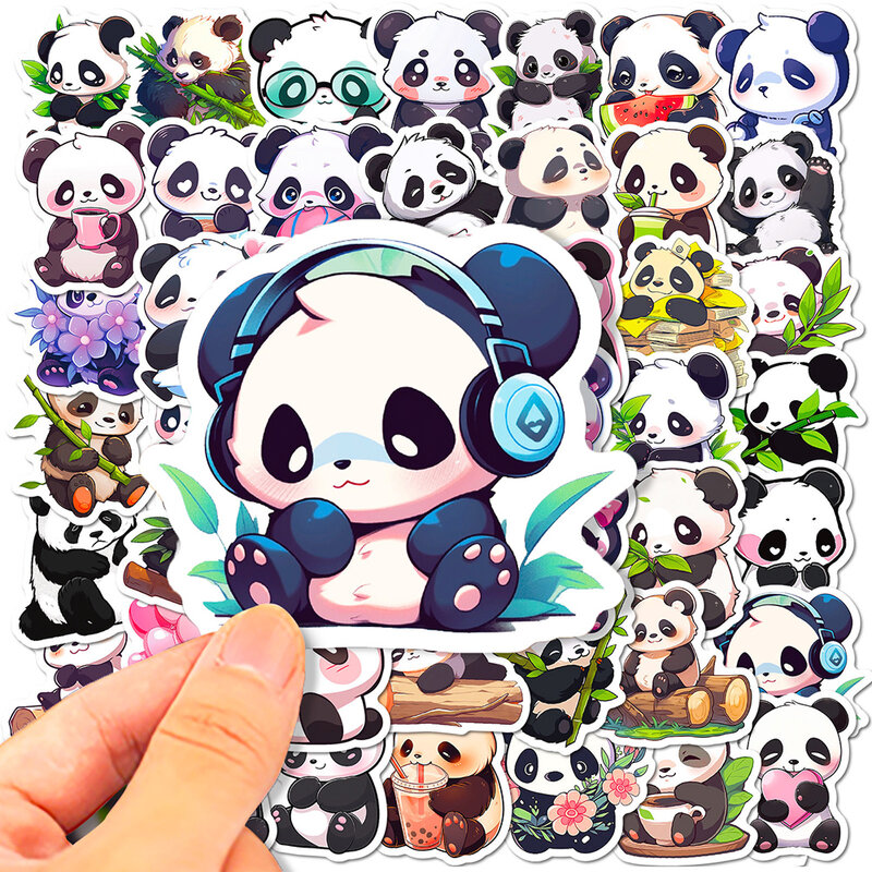 Cute Cartoon Panda Varied Stickers Pack para Crianças, Decalques de Graffiti Kawaii, Bagagem de Viagem, Notebook, Telefone, Capacete, Decoração, 10 Pcs, 50Pcs
