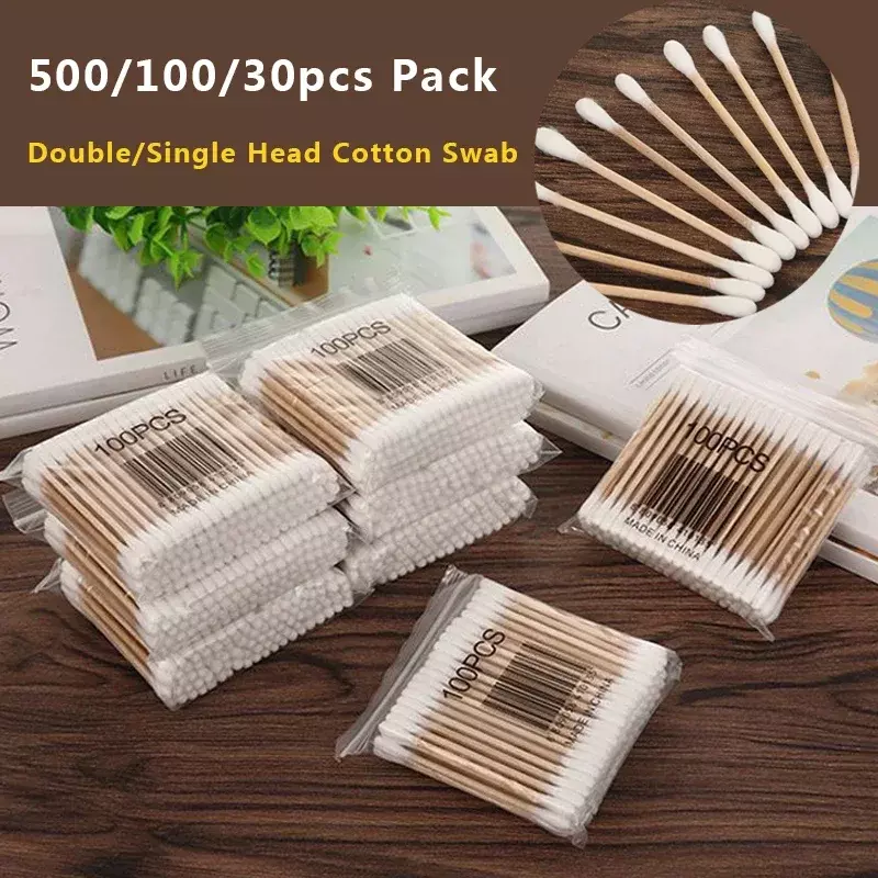 Double Head Cotton Swab para Mulheres, Maquiagem Cotton Buds Tip, Medical Wood Sticks, Nose Ears Cleaning, Health Care Tools, 100 Pcs Pack