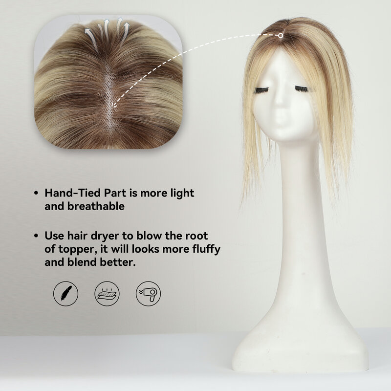 100% remy Echthaar Topper Ombre hellbraun blond Mittelteil Echthaar Teile für Frauen mit dünner werdenden Haars pange in Topper