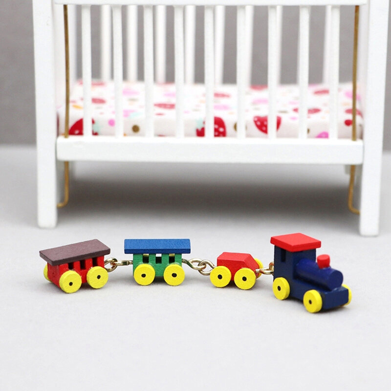 1 قطعة 1:12 دمية مصغرة قطار خشبي الحلي الصغيرة طفل التظاهر اللعب لعبة بيت الدمية الملحقات