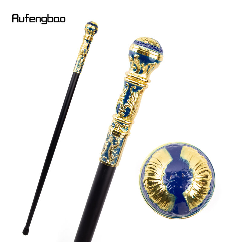 Blue Golden Luxury Round Handle Fashion Single Joint Walking Stick decorativo Cospaly Party Cane Halloween Crosier 93cm