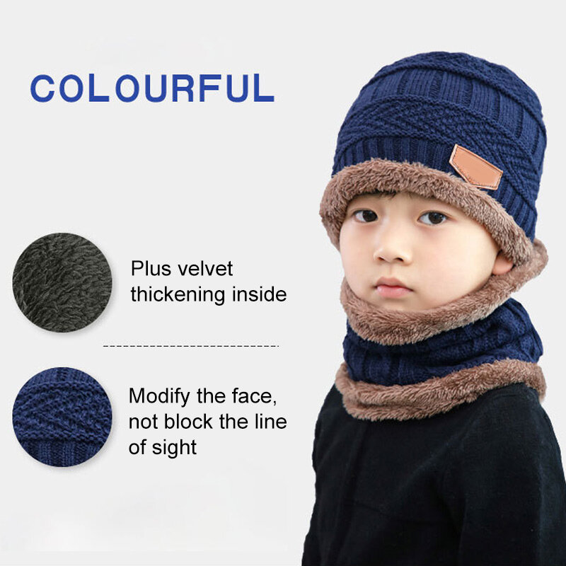 Комплект из шапки и шарфа, детский вязаный шарф, шапка, детская осенне-зимняя Флисовая теплая детская одежда для мальчиков и девочек, 1 шт.