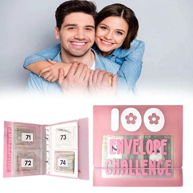 Carpeta de ahorro de dinero, carpeta de almacenamiento para sobres de 100, Kit de desafío de ahorro de dinero, regalo como libro de desafío, 100 sobres