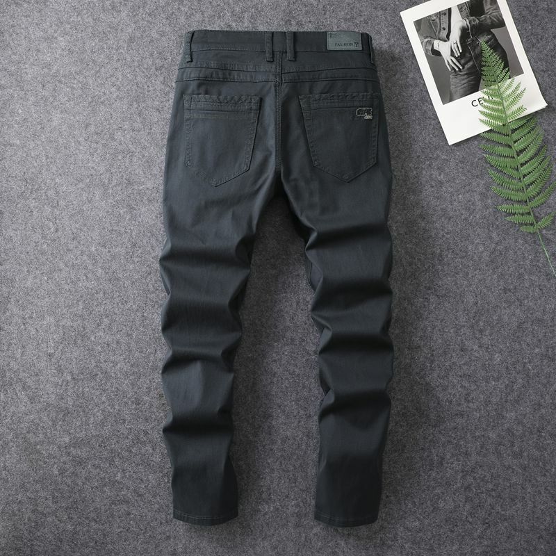 Solid Color Trendy Trousers Men's Slim Fit Thin 2024 New Versatile Office Daily Street Cotton Overalls Casual Pants