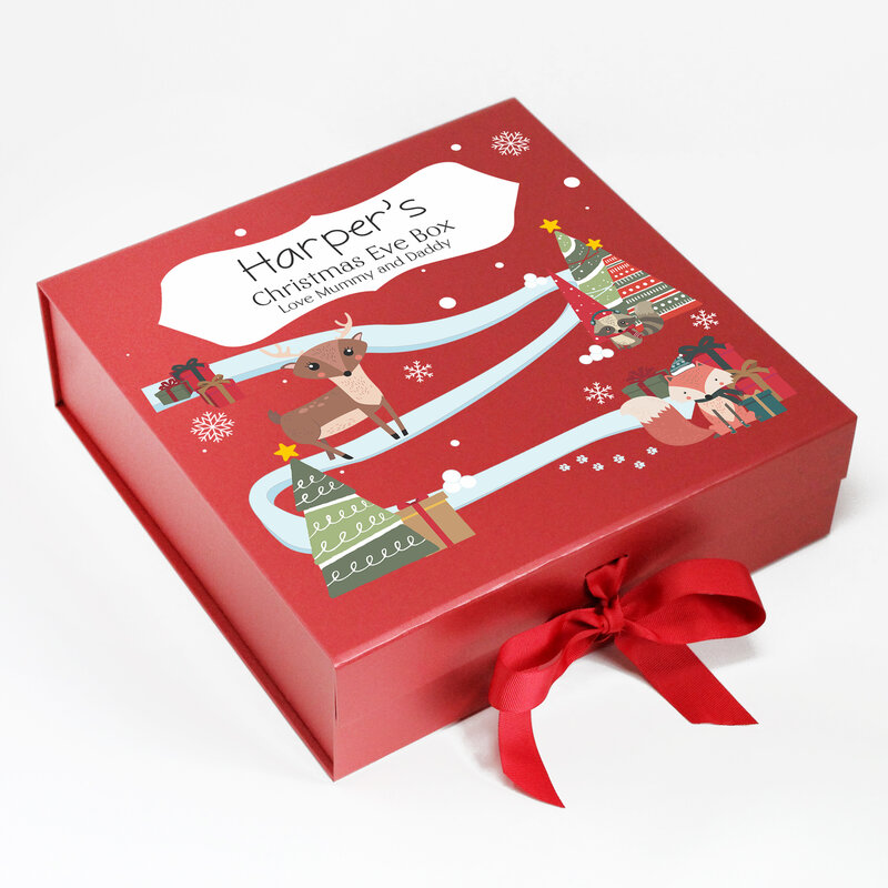 Caja de cartón de papel con logotipo personalizado, embalaje de Nochebuena, caja de regalo con cinta cerrada