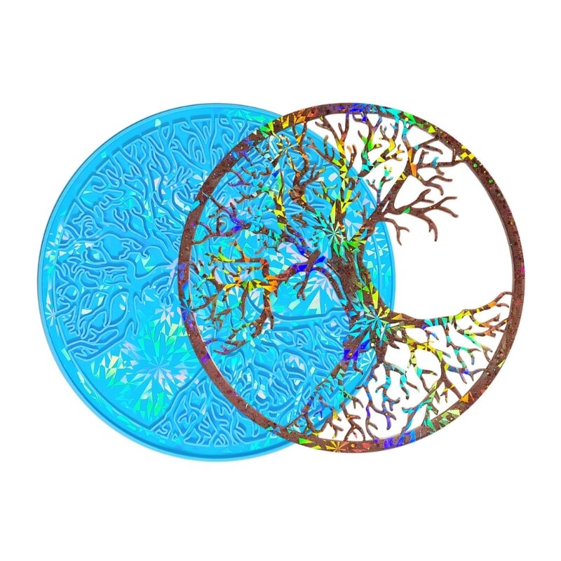 Molde holográfico silicona con forma árbol para decoración pared y escritorio, cristal artesanal