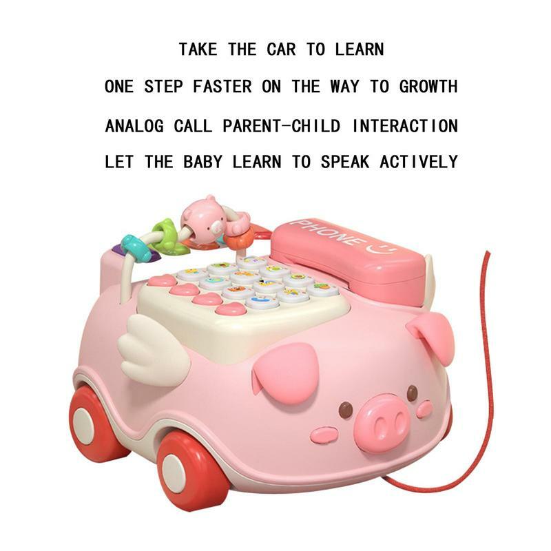 Mainan telepon babi pura-pura anak-anak, mainan telepon otak pencerahan anak-anak, mainan pendidikan balita untuk suara musik