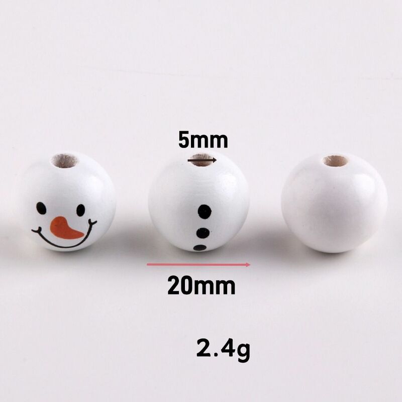 20Pcs/Pack 20MM Snowman Round Wooden Beads Snowman Wooden Winter Wooden Beads Round Decorations Snowman Wood Loose Craft Beads