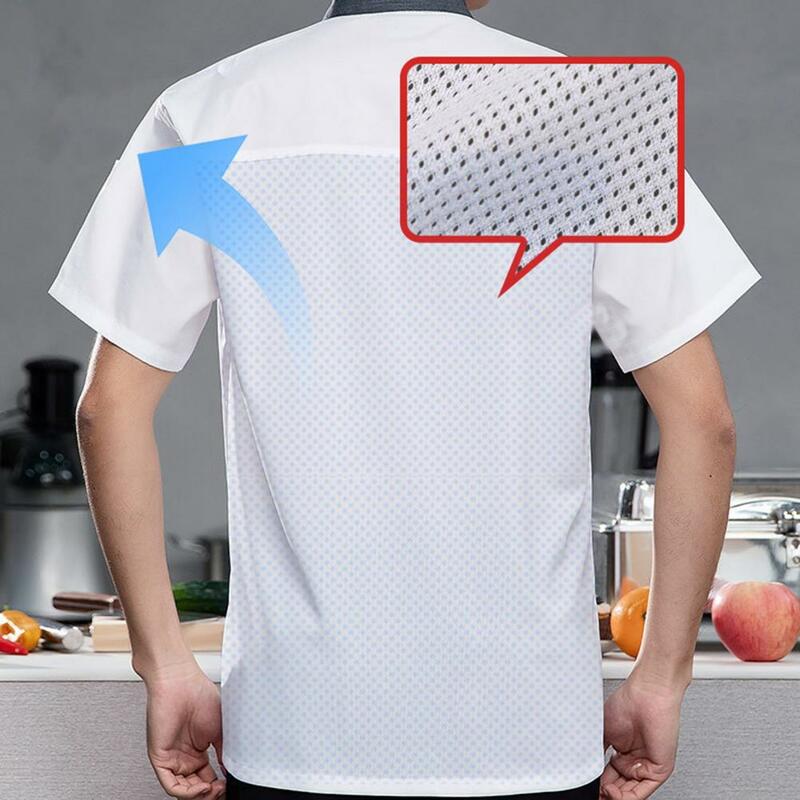 Wygodne odzież szefa kuchni oddychające odporne na plamy koszula szefa do kuchni piekarnia restauracja z krótkim rękawem Unisex stojak kołnierz