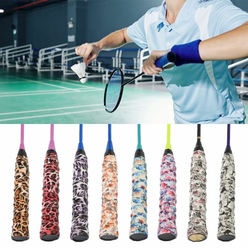 Leopard Print Badminton Racket Overgrips, impressão de flores, auto-adesivo, fita antiderrapante Grip, raquete de tênis, multi cor sobre apertos