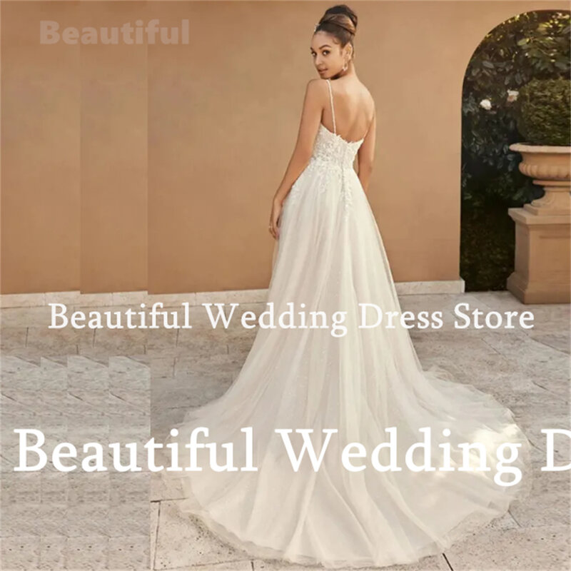 Baru gaun pernikahan pantai untuk wanita Sayang renda renda applique A-Line Tulle lantai panjang Vestidos de novia 2024 gaun pengantin