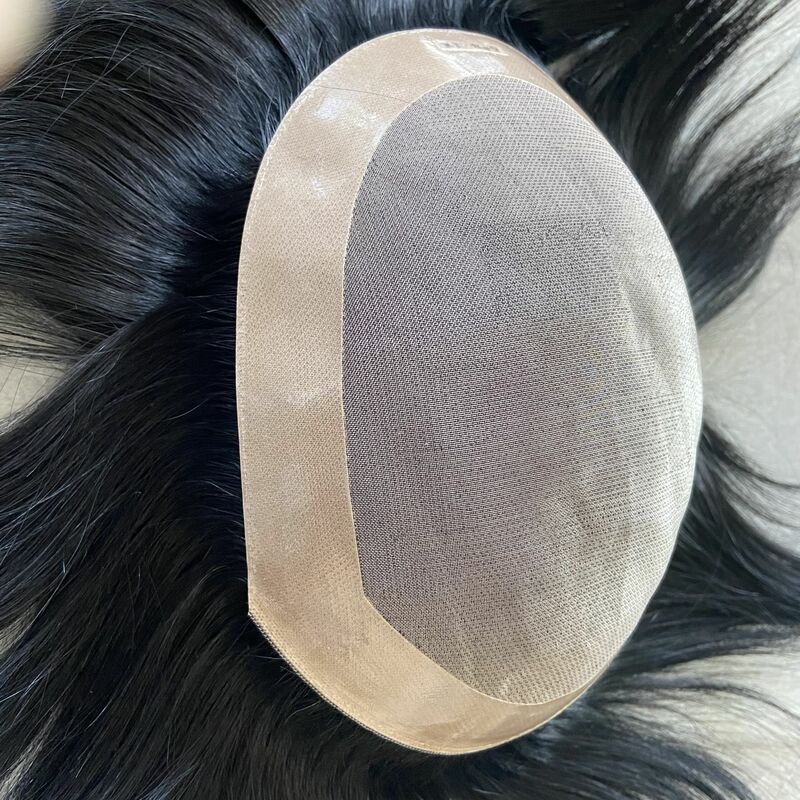 Tupé de encaje Mono recto duradero con NPU alrededor de cabello humano transpirable 100% para hombres, unidades de ptotesis capilar de repuesto