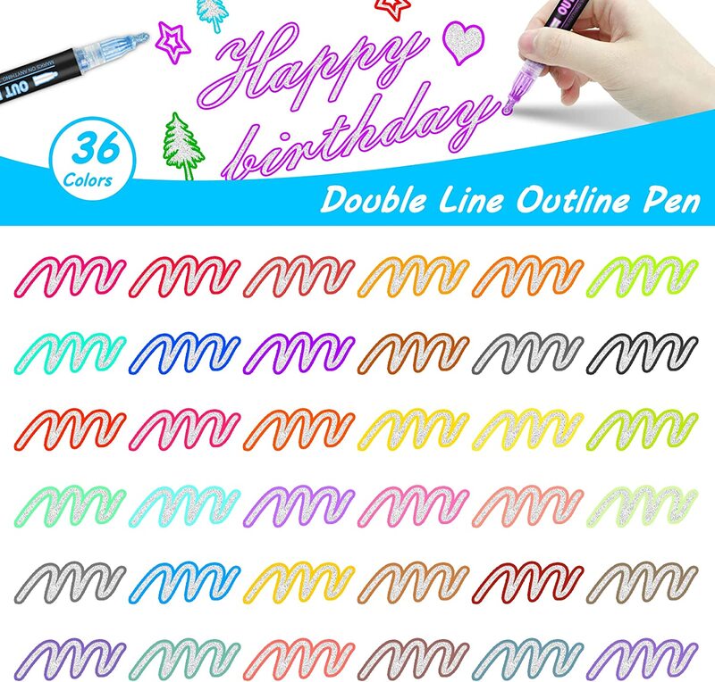 24 Color Double Line Outline Art Pen Marker Pen DIY Graffiti Outline Marker Pen Highlighter Scrapbook Diary Poster Card