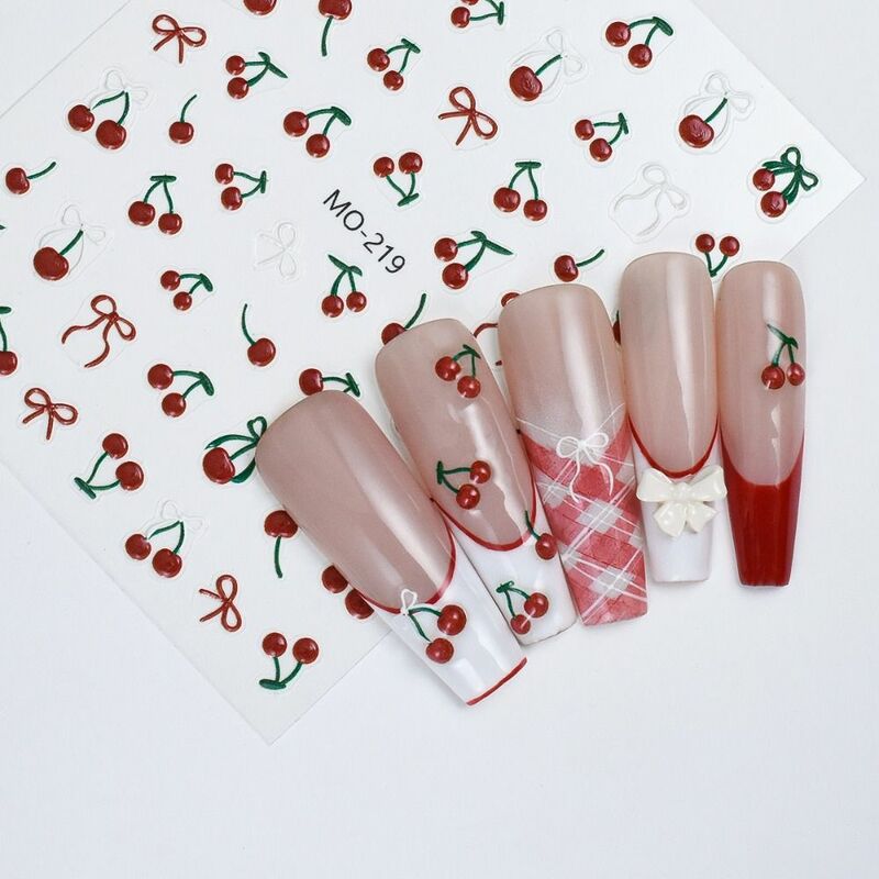 Delicate Simple Red Cherry Nail Art Sticker Fashion Sweet Colorful Nail Decals Women DIY Manicure Ornaments