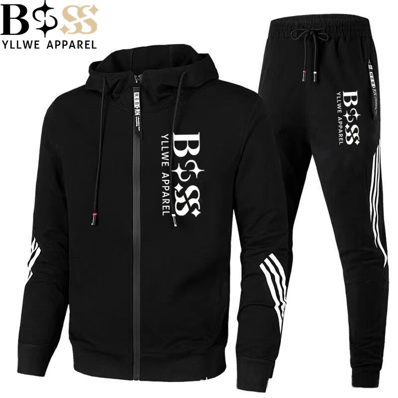 2024 primavera autunno nuovo BSS YLLWE abbigliamento moda sport Set felpa con cappuccio da uomo + pantaloni Casual Fitness Jogging abbigliamento sportivo Set