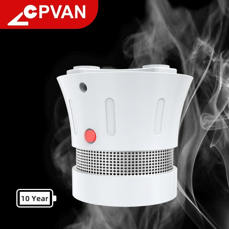CPVAN Alarm Detektor Asap Independen Baterai 10 Tahun EN14604 Sensor Keamanan Alarm Deteksi Kebakaran Mandiri Bersertifikat CE