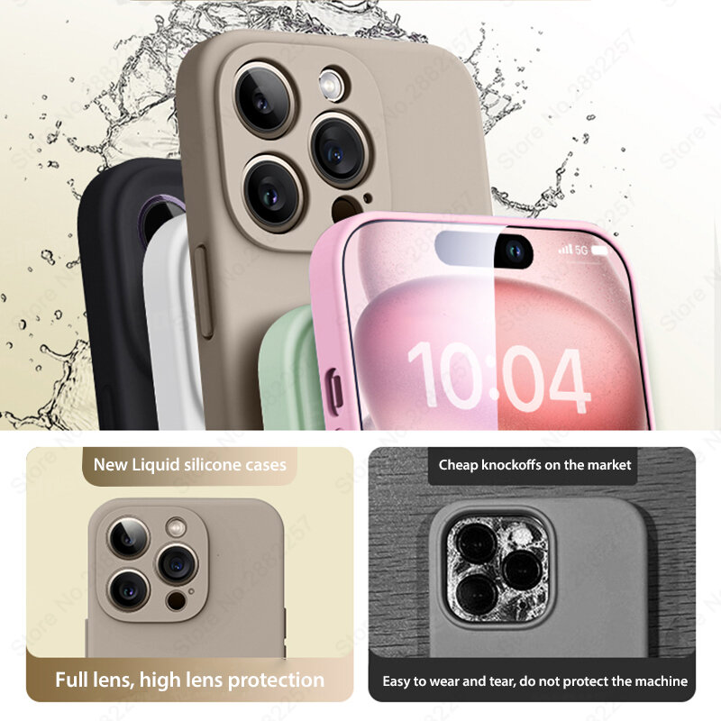 Phone Case, Funda movil de silicona líquida Original de lujo For iPhone 15, 14, 13, 12, 11 Pro Max Plus, fundas blandas a prueba de golpes, accesorios para teléfono