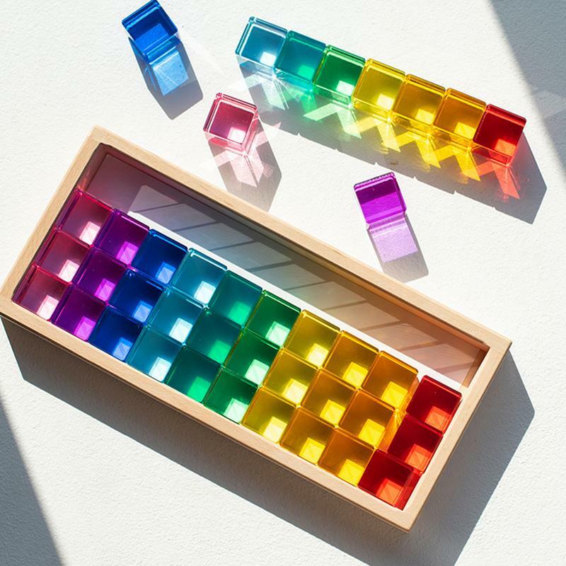 Cubos acrílicos de cristal arcoíris para niños y niñas, juguete sensorial educativo de 40 piezas, bloques de gemas apilables