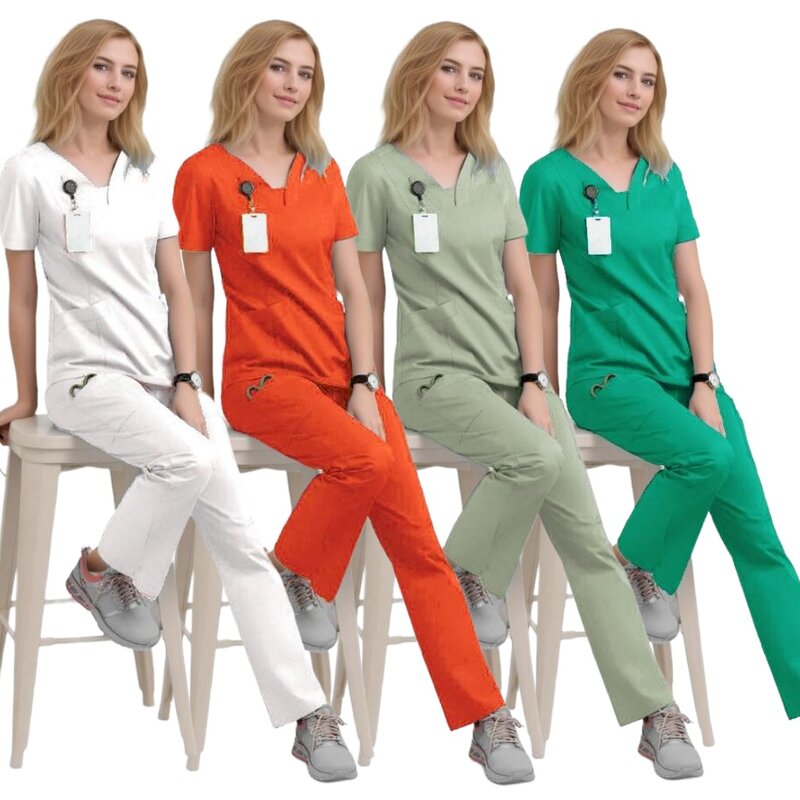 Conjunto de uniforme médico de enfermería, ropa cómoda de manga corta con cuello en V para enfermera, Hospital