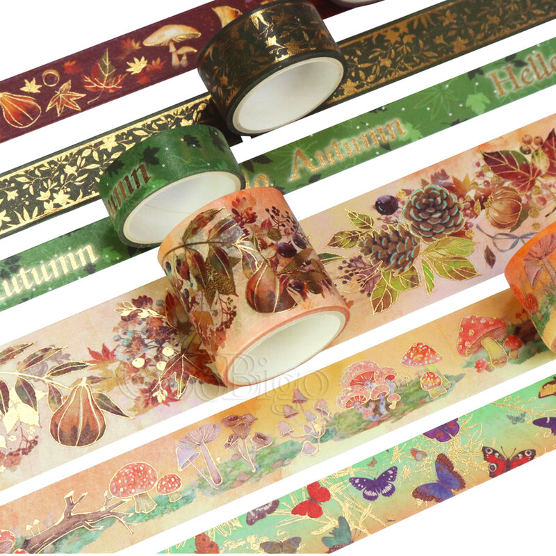 6Rolls/Set Autumn Washi Tape Leaves Pumpkin Sunflower DIY Scrapbook Beautification Diary Stationery Photo Album Sticker Set