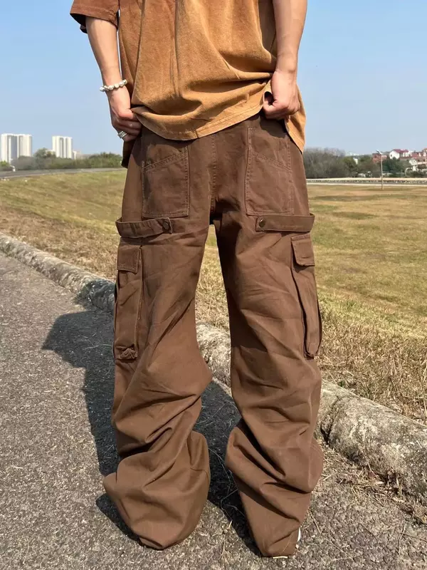 Oryginalny amerykański przemysł ciężki prosty kombinezon z wieloma kieszeniami 2023 odpadowe spodnie w stylu gleby codzienne męskie spodnie dla kobiet