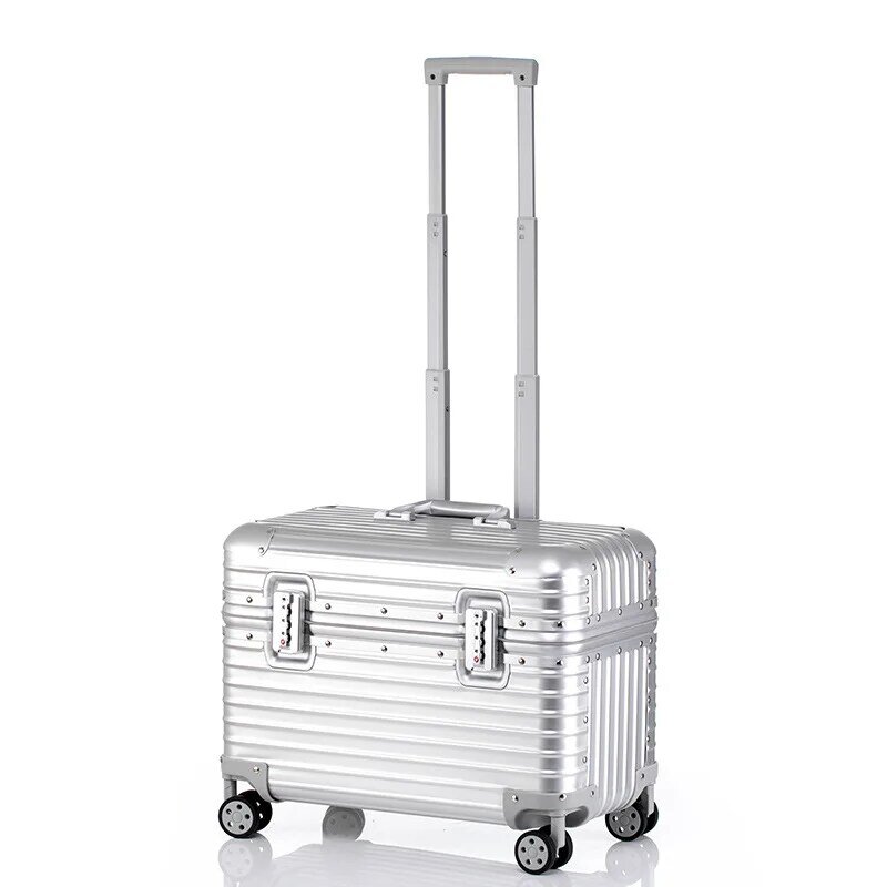 Volledig Aluminium Kleine Koffer Camera Case Instappen Wachtwoord Trolley Bagage Gereedschapskist 18 20 22 Inch Mini Top Flap Handbagage Koffer