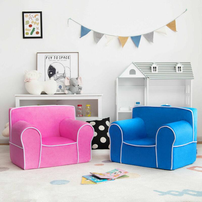 Kids Sofa Toddler Foam Filled Armchair w/ Velvet Fabric Baby Perfect Gift Blue  HV10047BL