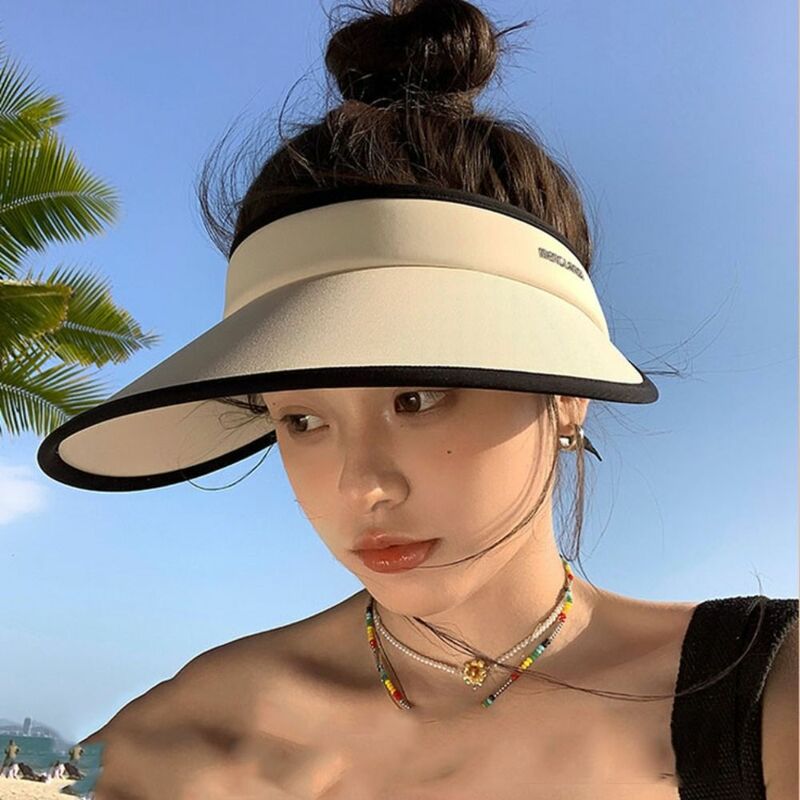 Topi pelindung matahari wanita, topi pantai pelindung UV dapat dilipat, topi matahari musim panas