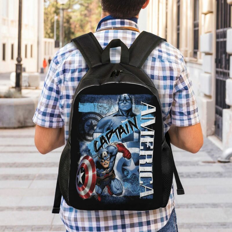 Custom Captain America Soldier Collage Backpacks for Women Men Waterproof School College Bag Print Bookbag