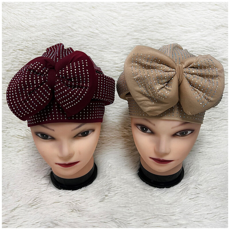 2024 grosir topi Turban elegan terbaru topi wanita manik-manik untuk India topi syal ikat kepala bungkus perempuan aksesori rambut wanita