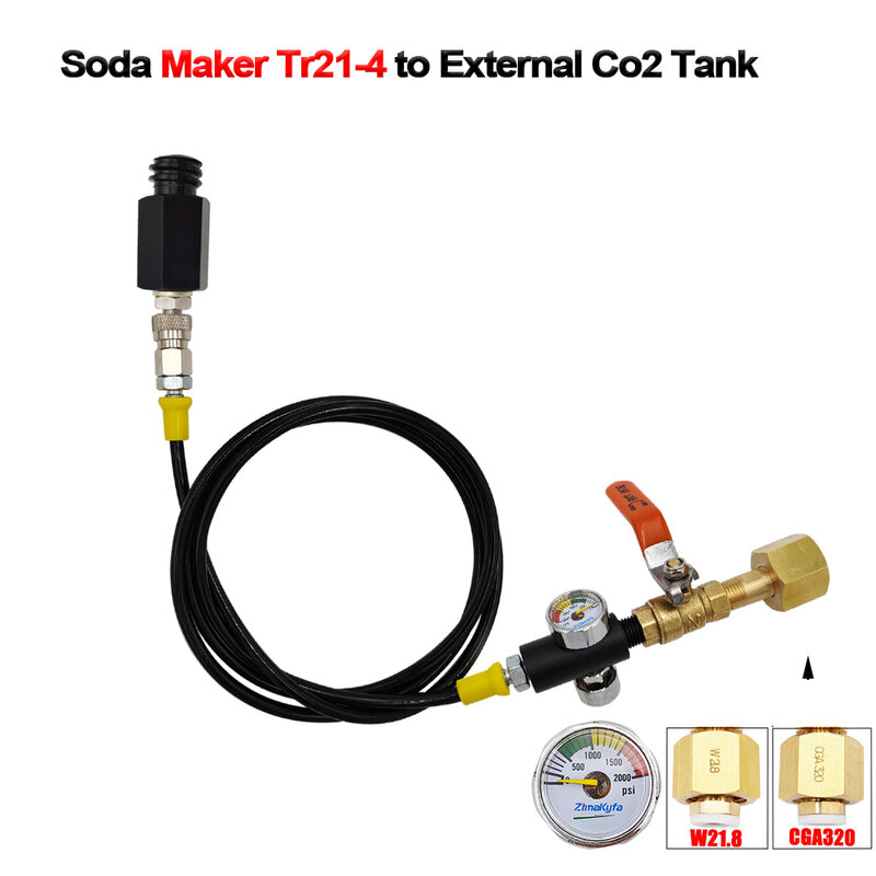 Soda Tr21-4 Machine para externo CO2 Mangueira do tanque, com controle de fluxo, válvula de esfera, 60 "Long, 8mm, Quick Connect, calibre para Sodastream