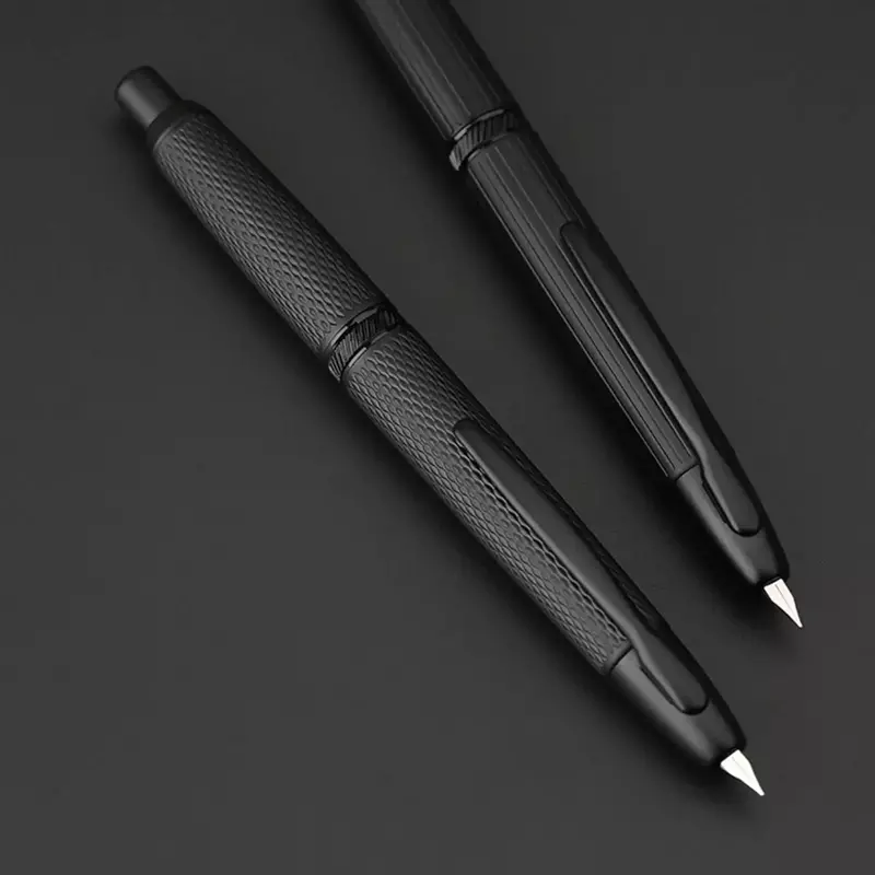 Mahan-pluma estilográfica de prensa A1 para estudiantes, bolígrafos de tinta de escritura de color a rayas de plata de Metal EF de 0,4 MM, regalos, suministros escolares